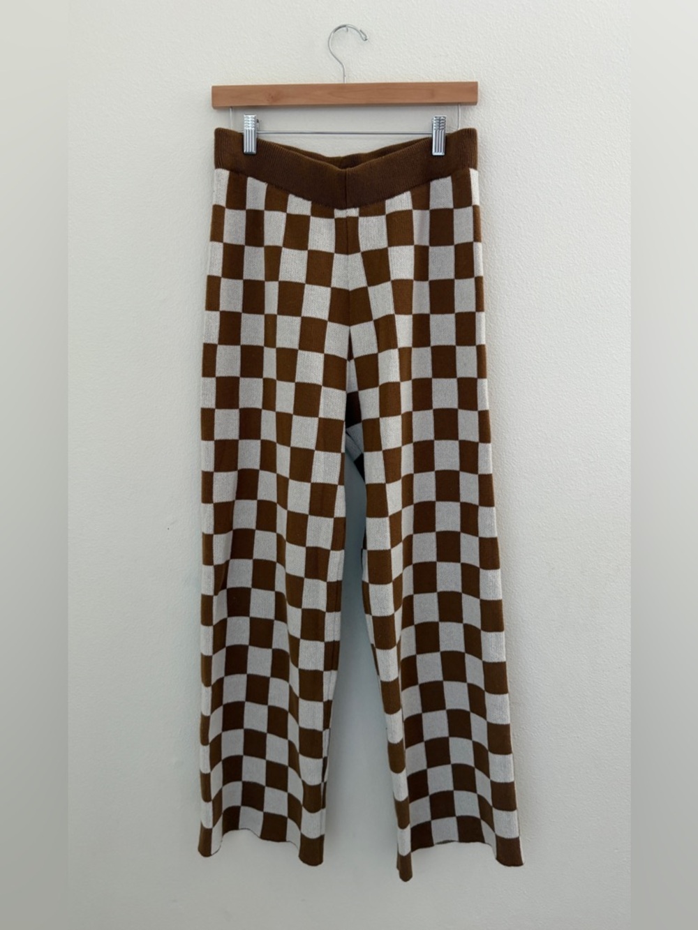 Double Zero Brown and Cream Check Knit Pants